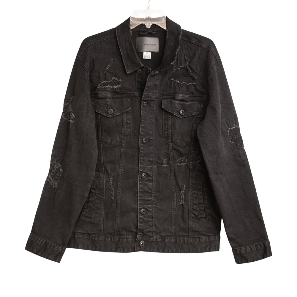 Smoke Rise Black Distressed Denim Jacket‎ XL Edgy Grunge Urban Streetwear Punk
